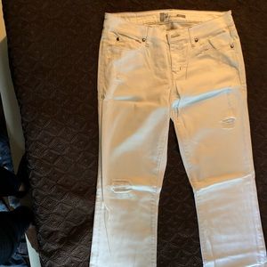 Level 99 Slimboot Distressed White Jeans